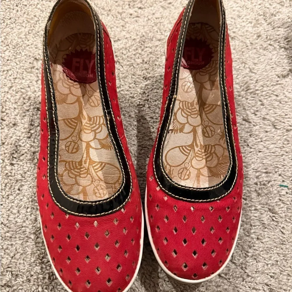 Fly London Women's Red Perforated Flats